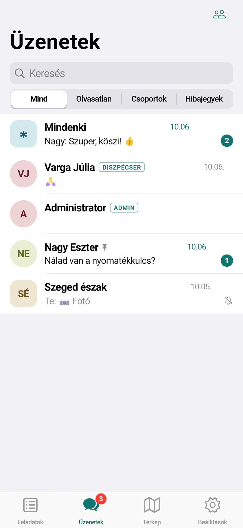 Csapatbeszélgetés az appban
