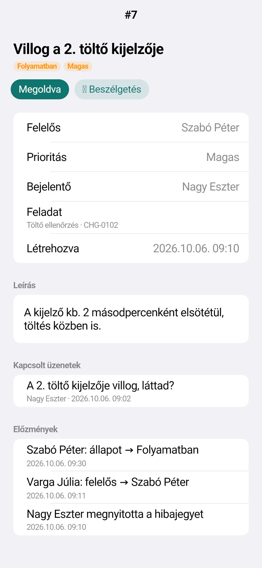 A terepről nyitott hibajegy